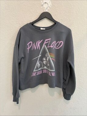 Pink Floyd Charcoal Crewneck Sweater with Pink Logo and Rainbow Graphic